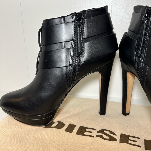 NEW DIESEL MELROSE SYDNAY BLACK LEATHER Brass Buckle Ankle Booties EUR 38 - Picture 6 of 14